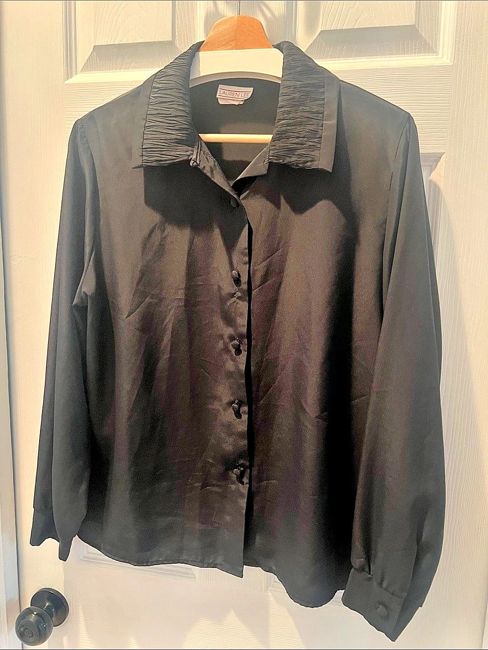 Vintage Lauren Lee Pleated Collar Blouse, Black, Vintage size 14